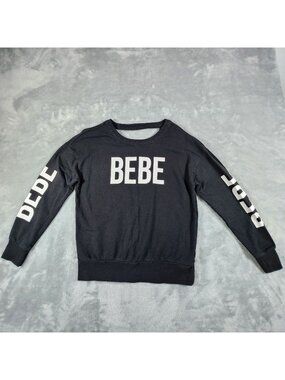 Bebe Girls Sweatshirt Top XL Black Spellout Thumb Hole Active Lounge Comfy Cozy